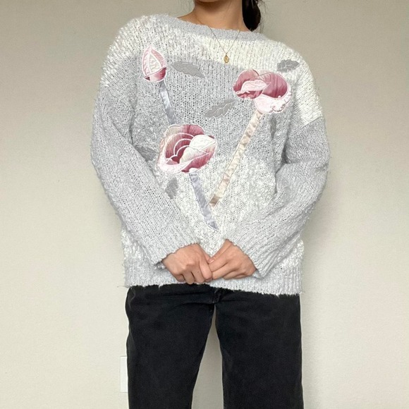 Grey Floral Sweater - Picture 6 of 8